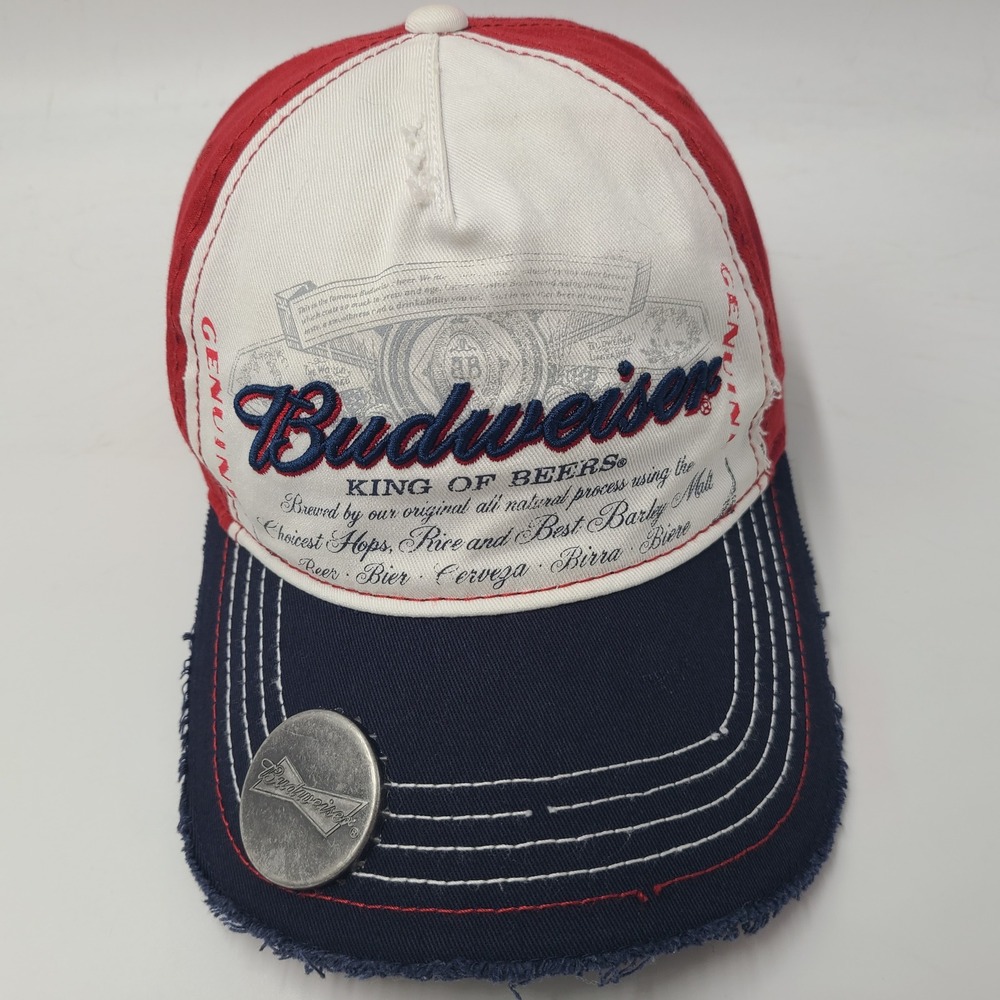 Budweiser Hat Fitted (Seems M-L) Red White Blue Distressed Bottle Opener Men